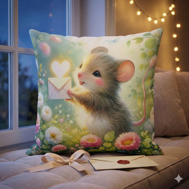 Stugmus älskliga breväng kudde (Cottage Mouse Love Letter Meadow Throw Pillow Mockup D)