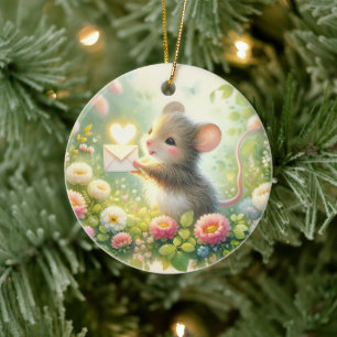 Stugmus älsklingsbrev äng julgransprydnad keramik