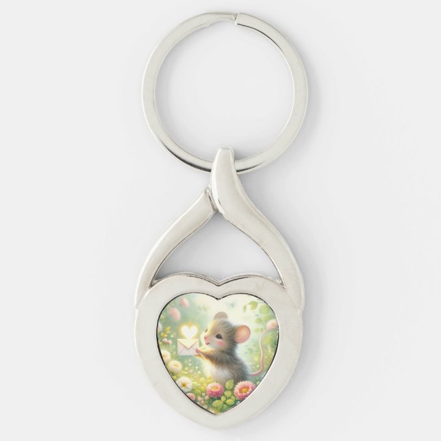 Stugmus älsklingsbrev äng twisted heart silverfärgad nyckelring (Framsidan)