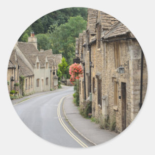 Stugor i slottet Combe, UK-rundaklistermärke Runt Klistermärke