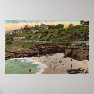Stugor och strand på La Jolla Poster