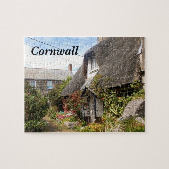 Stugor på Cadgwith Cornwall fotograferar Pussel (Horisontell)
