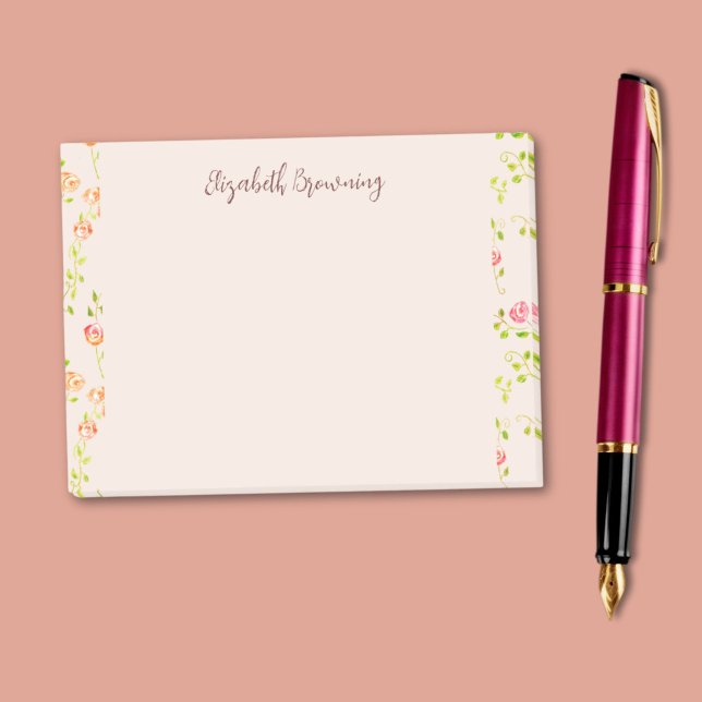 Stugstilen Rosengård Söt Handritad Vintage Post-it Block (The roses are in gentle pastel colors of pink and yellow gold, with delicate green leaves.)