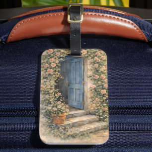 Stugträdgård Blå dörr Blommig stig Scen Bagagebricka