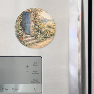 Stugträdgård Blå dörr Blommig stig Scen Magnet