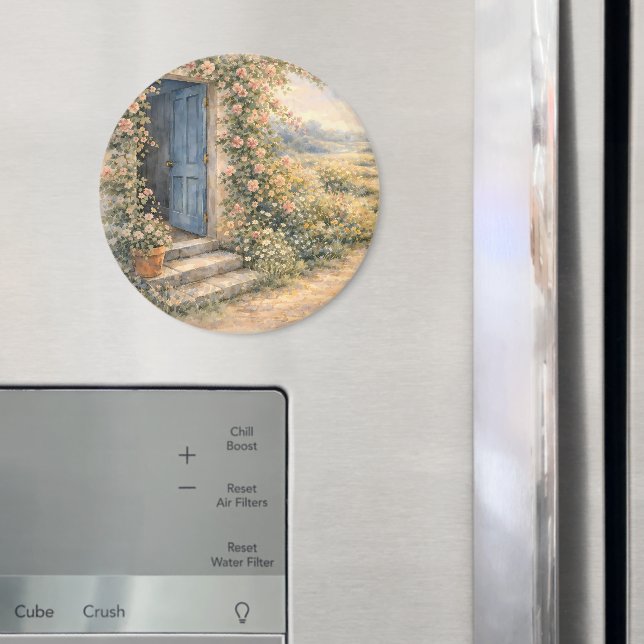 Stugträdgård Blå dörr Blommig stig Scen Magnet (In Situ (Fridge))