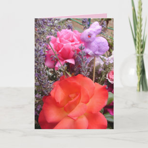 Stugträdgård Röd Rosa Ros Kanin blomsterkort Kort
