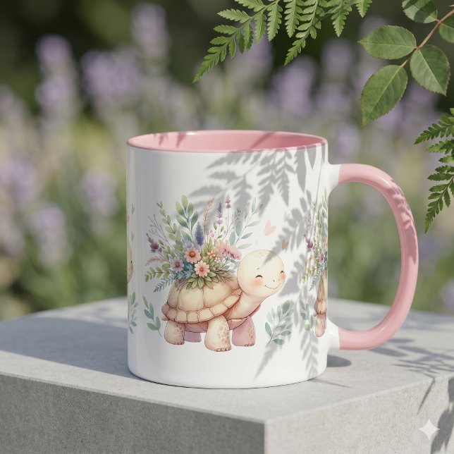 Stugträdgård Sköldpadda Akvarell Mugg (Cottage Garden Turtle Watercolor Mug)