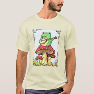 Stugträdgårds groda med svamphus som spelar banjo t shirt