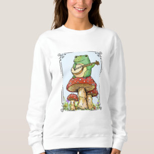 Stugträdgårds groda med svamphus som spelar banjo t shirt