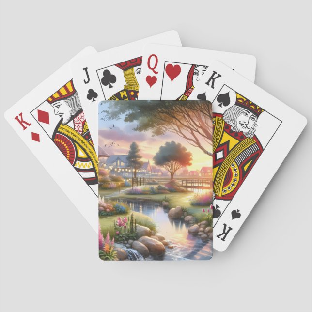 Stugträdgårdsbäck vid solnedgång casinokort (Baksidan)