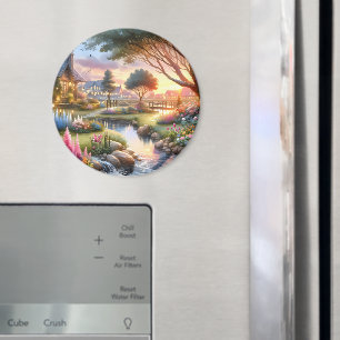 Stugträdgårdsbäck vid solnedgång magnet