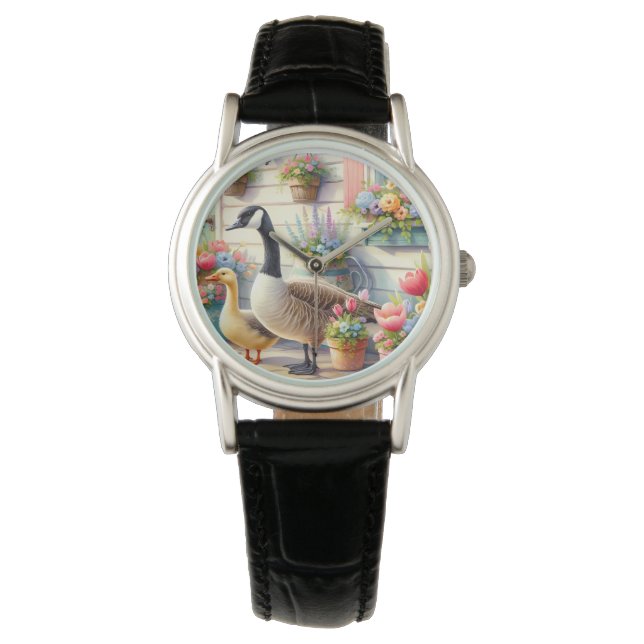 Stugträdgårdsgäss Vårillustration Armbandsur (Framsida)