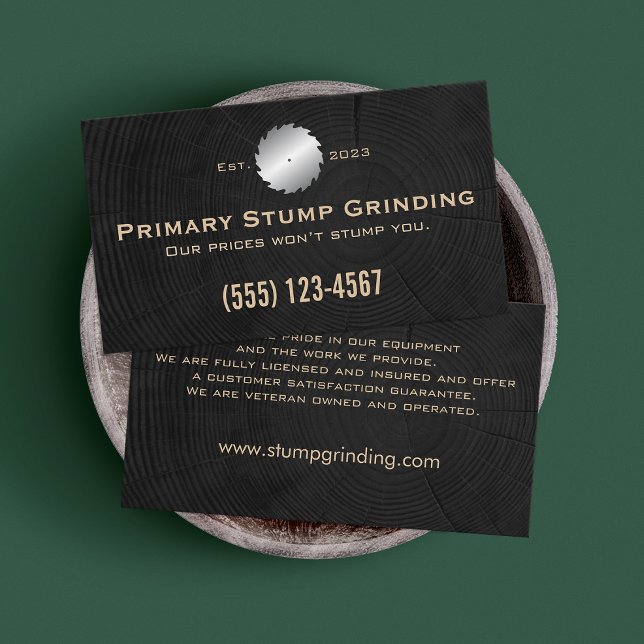 Stump Grinding Saw på Träd Trunk Ringar Visitkort (Skapare uppladdad)