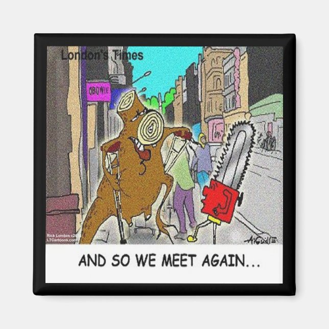 Stumpad: Kainsåg Vs Träd lustig tecknad Magnet (Framsidan)