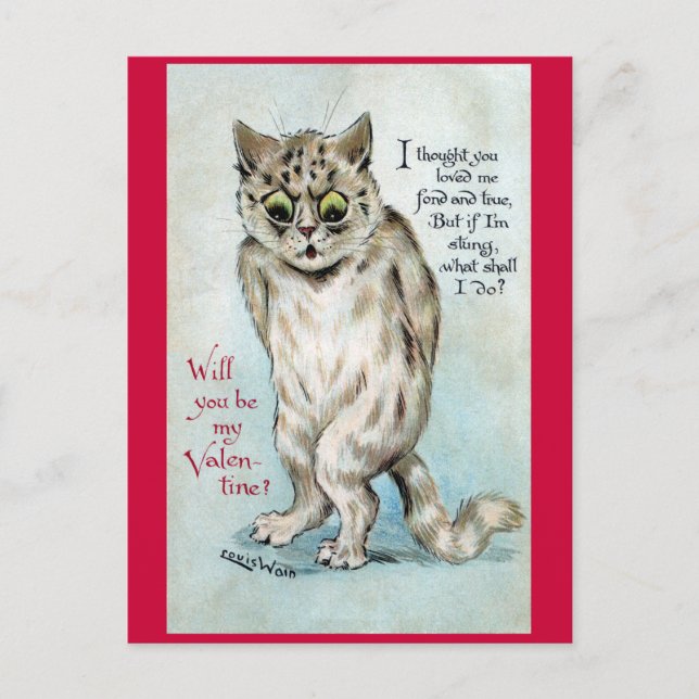 Stung Cat Vintage Valentine Helg Vykort (Framsida)