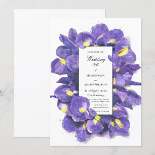 Stunkande Lila Irises Watercolor Blommigt Bröllop Inbjudningar