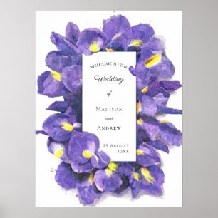 Stunkande Lila Irises Watercolor Blommigt Bröllop Poster