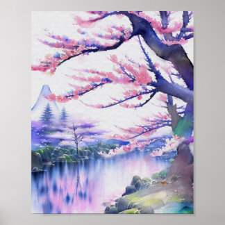 Stunkande målning av Blommarna Sakura Cherry Water Poster