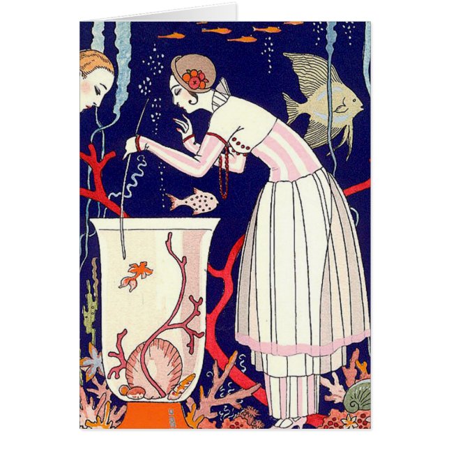 STUNNANDE LITEN FISK,ART DECO BEAUTY MODE HÄLSNINGSKORT (Framsidan)