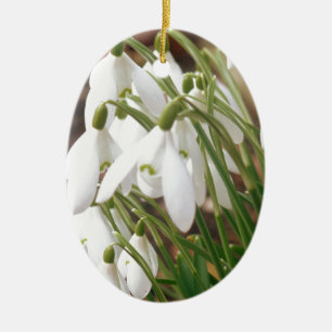 Stunnande snödroppar julgransprydnad keramik