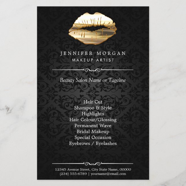 Stunning 3D Guld Läppar Makeup Artist Beauty Salon Flygblad (Framsidan)