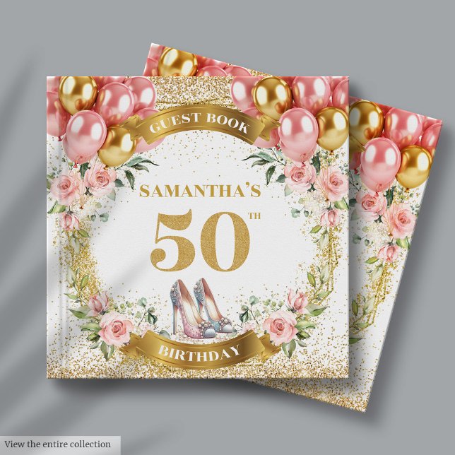Stunning 50:e födelsedagsgästen Bok Rosa Heels Boh (Stunning 50th Birthday Guest Book Pink Heels Boho)