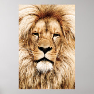 Stunning afrikansk manlig lejonare digital oljemå poster