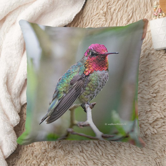 Stunning Anna Hummingbird i Plum Träd Kudde (Filt)