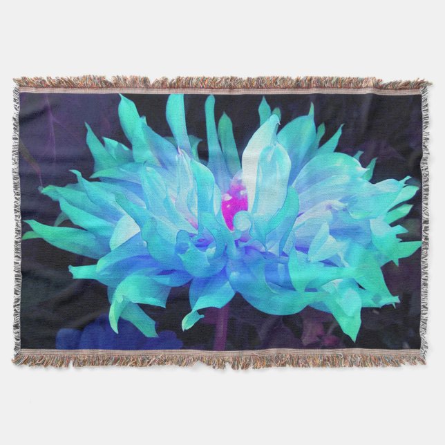 Stunning Aqua Blue och Grönt Cactus Dahlia Filt (Framsidan)