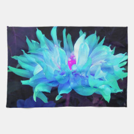 Stunning Aqua Blue och Grönt Cactus Dahlia Kökshandduk