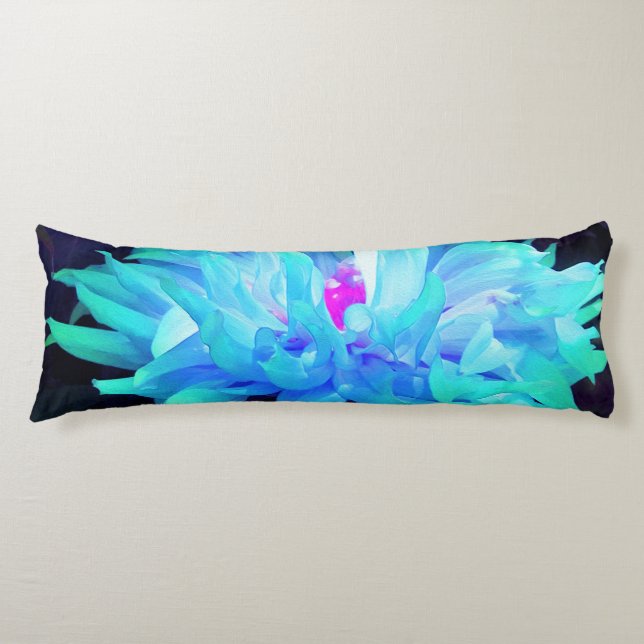 Stunning Aqua Blue och Grönt Cactus Dahlia Kroppskudde (Framsidan)