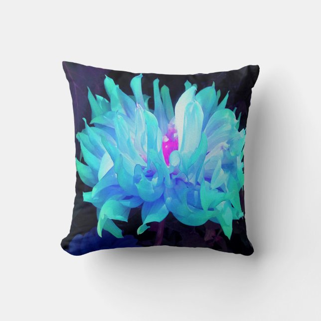 Stunning Aqua Blue och Grönt Cactus Dahlia Kudde (Framsida)