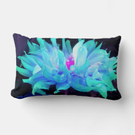 Stunning Aqua Blue och Grönt Cactus Dahlia Lumbarkudde