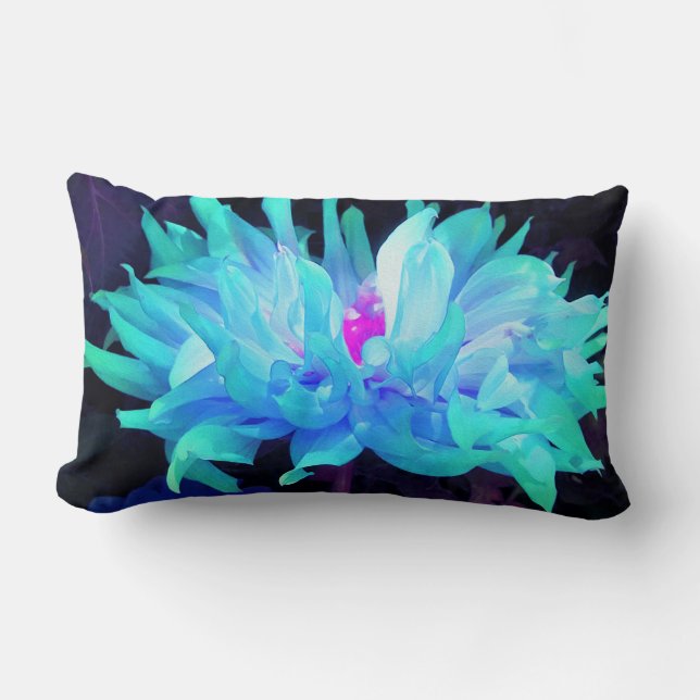Stunning Aqua Blue och Grönt Cactus Dahlia Lumbarkudde (Framsida)