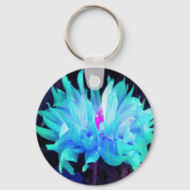 Stunning Aqua Blue och Grönt Cactus Dahlia Nyckelring