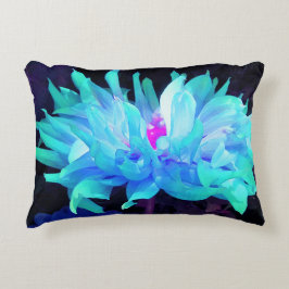 Stunning Aqua Blue och Grönt Cactus Dahlia Prydnadskudde