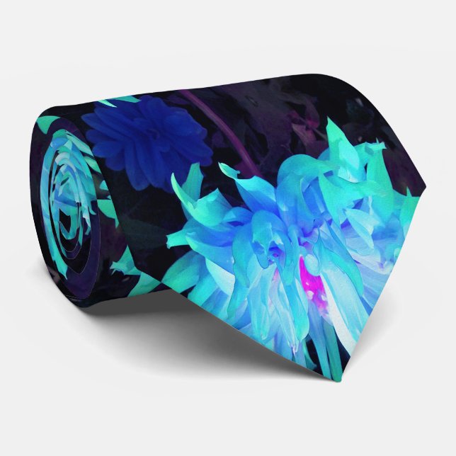 Stunning Aqua Blue och Grönt Cactus Dahlia Slips (Rullad)