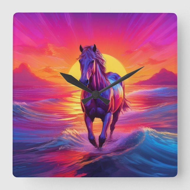 Stunning Artwork of Horse at Sunset Fyrkantig Klocka (Framsida)