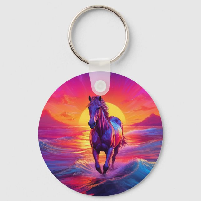 Stunning Artwork of Horse at Sunset Nyckelring (Framsida)