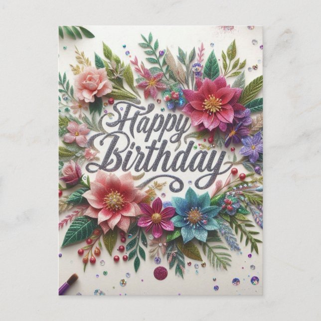 Stunning Beauty Blommigt Birthday Postcard Vykort (Framsida)