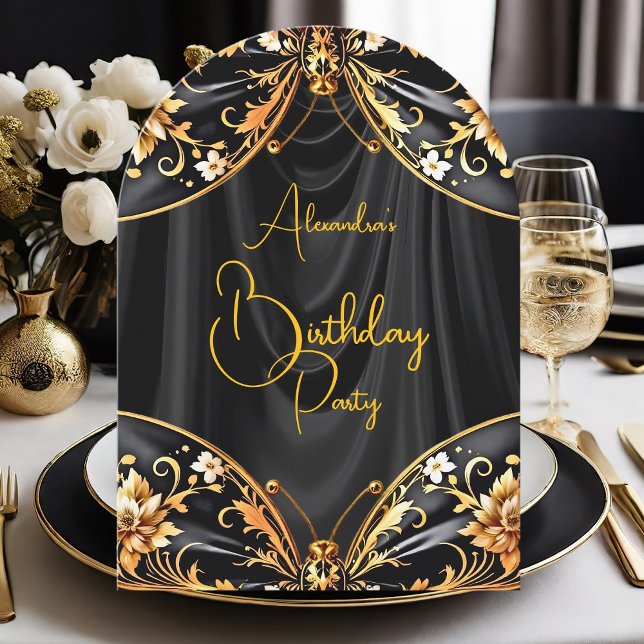 Stunning Birthday Black Guld Blommigt Butterfly Inbjudningar (Skapare uppladdad)