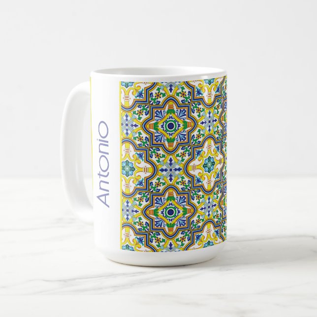 💛💙💚Stunning blå och gul Azulejos Kaffemugg (Framsida vänster)