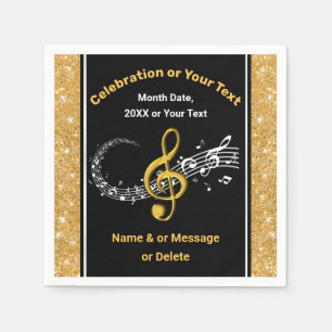 Stunning Black and Guld Personlig Music Napkins Pappersservett