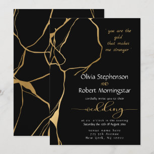 Stunning Black och Guld Kintsugi Inbjudningar