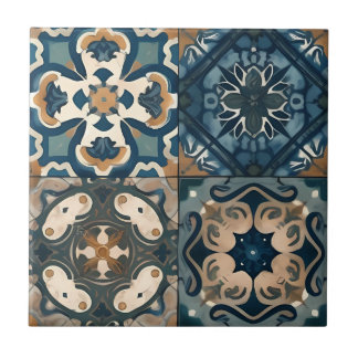 Stunning Blue and Brown Moroccan Ceramic Tile Kakelplatta