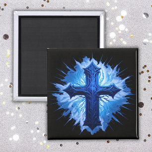 Stunning Blue Christian Kor på svart Magnet