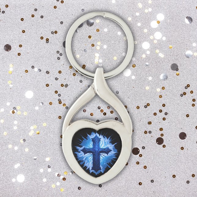 Stunning Blue Christian Kor på svart | Twisted Heart Silverfärgad Nyckelring (Skapare uppladdad)