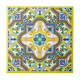 💛 💙 💚 Stunning blue och gult Azulejos Kakelplatta