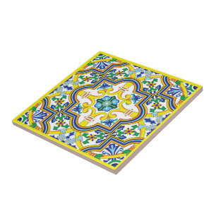 💛 💙 💚 Stunning blue och gult Azulejos Kakelplatta